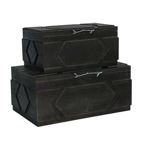 2 चित्रित काले लकड़ी के भंडारण ट्रंक के साथ 2 चित्रित काले लकड़ी के भंडारण ट्रंक का सेट घर के भंडारण के लिए अनुकूलन योग्य घरेलू भंडारण छाती - Product Image 1