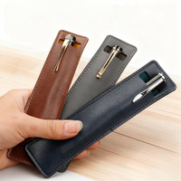 Étui à stylo en cuir PU personnalisé avec logo, couleur unie, étui à stylo en cuir d'affaires, housse de protection pour stylo, sac d'emballage, sac de rangement pour papeterie