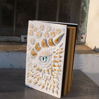 Cuaderno con Cubierta Retro con Grabado de Dragón, Diario de Viaje con Ojo de Dragón de Resina, Libro de Arte con Grabado Cúbico