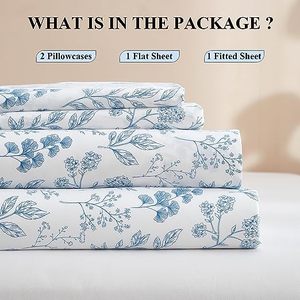 4 Piece Disposable Simple <b>Floral</b> Leaves Luxury <b>Fitted</b> <b>Sheet</b> Set White Deep Pocket 16" 100% Polyester 400TC - Product Image 2