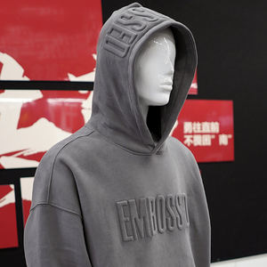 Hoodie décontracté unisexe en coton premium personnalisé, coupe oversize, avec broderie 3D sur les épaules, en maille épaisse et embossée - Product Image 5