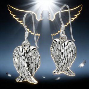 Orecchini pendenti a forma di cuore con ali d'angelo per donna, gioielli eleganti e romantici - Product Image 3
