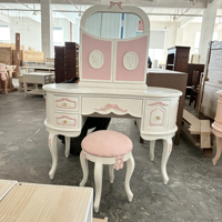 Table de maquillage en bois massif sculpté à la main, style princesse simple, avec tiroirs, pour chambre à coucher, style français crémeux