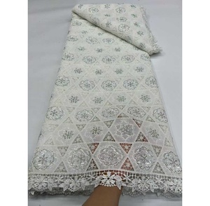 Tela de Encaje con Bordado Africano de Alta Calidad, Diseño Moderno, Poliéster, Pedrería Soluble en Agua, Guipur, 5 Yardas - Product Image 6