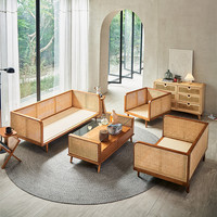Dreamhause Großhandel Hochwertiges Nordisches Massivholz-Rattan-Sofa-Set für Wohnzimmer, Hotel-Lobby und Terrasse
