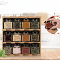 Porte-épices à tiroir à 3 niveaux Organisateur en bois de bambou avec 12 pots à condiments et support de support, support de stockage des aliments en conserve
