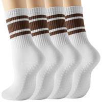 Chaussettes de yoga rayées personnalisées pour femmes, antidérapantes, mi-mollet, pour Pilates, barre et fitness, ensemble de chaussettes de yoga professionnelles sans coutures avec grip