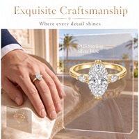 Bague de mariage de luxe à trois pierres en argent plaqué or 18 carats avec pierre principale en moissanite et diamants secondaires en forme de goutte d'eau