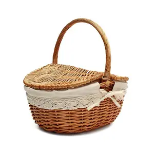 Cesta de Picnic hecha a mano, cestas de pan, caja de almacenamiento para senderismo, decoración para mesa de pastel, fotografía de alimentos