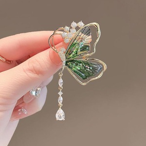 Bros Kupu-kupu Hijau Zamrud dengan Rumbai Kristal Mewah, Pin Serangga untuk Wanita, Aksesori Kerah Elegan untuk Jas & Gaun - Product Image 1
