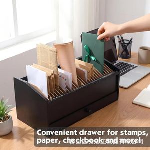 Wooden Desktop <b>File</b> <b>Organizer</b> With Drawers Letter Storage Box Office Desk Bill Receipt Sorter 32 Slots - Product Image 3