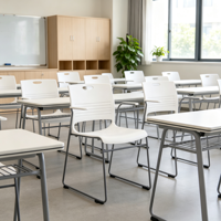 Chaise de formation empilable moderne en plastique PP durable avec accoudoirs fixes et base à patins sans roulettes pour bureau, conférence et réunion