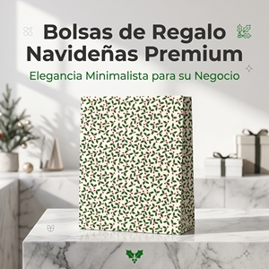 Sacs cadeaux de Noël haut de gamme avec imprimé houx, design minimaliste pour les boutiques et les commerces de détail - Product Image 1