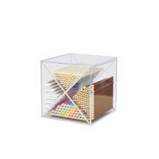 Customized Acrylic Cube Storage Box with 4 Compartments, Stationery Organizing Box with Color Lead Brushes for Universal Storage