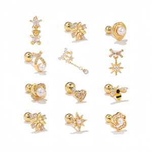 20G Mới Phổ Biến Rose Gold Bạc Mạ Ngọc Hoa Bông Tai Thích Hợp Thiết Kế 18K Vàng Mạ Kim Zircon Tai Xương <span class=keywords><strong>Stud</strong></span> Cho Phụ Nữ - Product Image 1