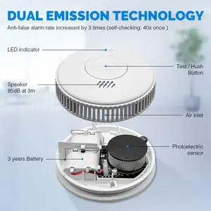 Sensor de alarma de fugas de humo inteligente 85Db Detector de humo fotoeléctrico inteligente inalámbrico Tuya