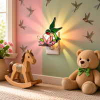 Lampe murale décorative artisanale Art Déco en vitrail, motif colibri et fleur, veilleuse à brancher, cadeau artisanal pour la maison