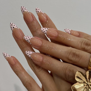 24 pièces/ensemble <span class=keywords><strong>Faux</strong></span> <span class=keywords><strong>ongles</strong></span> courts à presser style ballerine française, motif papillons et fleurs, <span class=keywords><strong>adhésifs</strong></span>, couvrance totale, artificiels - Product Image 4