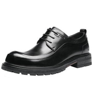 Chaussures habillées en cuir pour hommes, en cuir de vachette pleine fleur, bout rond, à lacets, pour le bureau, les affaires, les trajets quotidiens, pour jeunes, grandes tailles - Product Image 5