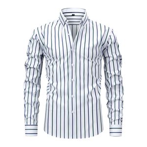 2025 autunno nuova <span class=keywords><strong>camicia</strong></span> da <span class=keywords><strong>uomo</strong></span> con stampa di moda <span class=keywords><strong>a</strong></span> <span class=keywords><strong>righe</strong></span> con risvolto monopetto <span class=keywords><strong>a</strong></span> maniche lunghe taglie forti abito da lavoro sottile - Product Image 3