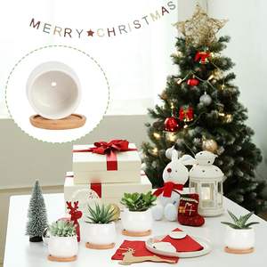 Pot de fleurs en céramique blanc moderne de 2,5 pouces avec plateau en bambou pour utilisation au sol, lot de 12 - plantes non incluses - Product Image 4