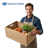 Caisse pliable en plastique imitation bois, panier de rangement pour fruits et légumes, ventilée, empilable, boîte de présentation pour la vente au détail
