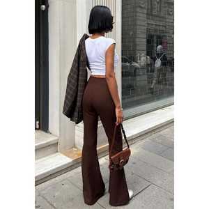 <span class=keywords><strong>Pantaloni</strong></span> a Zampa Spagnola con Dettaglio Fibbia, Vita Alta in Crepe Color Caffè Amaro, <span class=keywords><strong>Pantaloni</strong></span> da Donna - Product Image 5