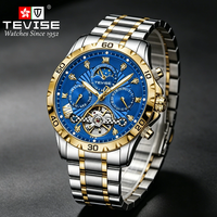 Montre Tourbillon Homme TEVISE avec Logo Personnalisé, Montre Mécanique Automatique de Luxe pour Homme avec Phase Lunaire