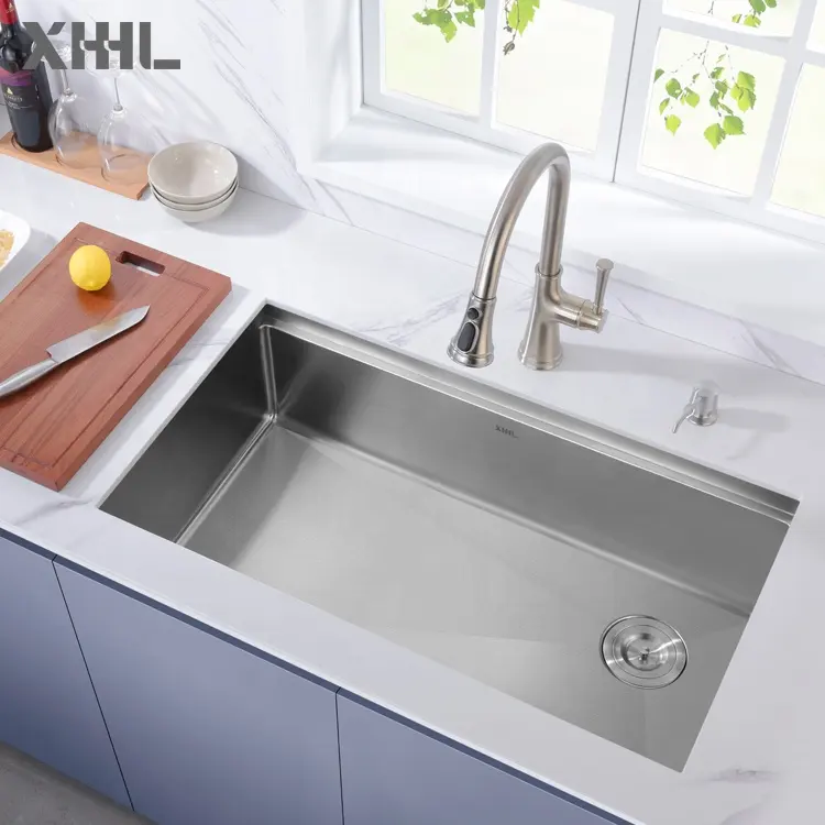 OEM Customized Style Handmade Kitchen Sink Offset Drain Single Bowl Undermount Stainless Steel Sink