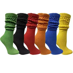 2024 venta al por mayor a granel señoras colorido bordado logotipo personalizado Scrunch calcetines de punto gruesos largos mujeres calcetines holgados para adultos