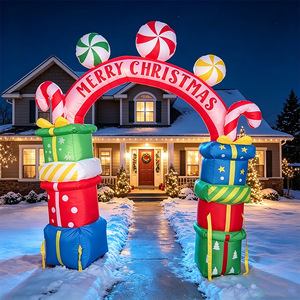 <b>Christmas</b> Inflatable Arch Inflatable Gift Box <b>Cane</b> <b>Candy</b> Shaped LED Light Outdoor Courtyard Lawn Decoration - Product Image 3