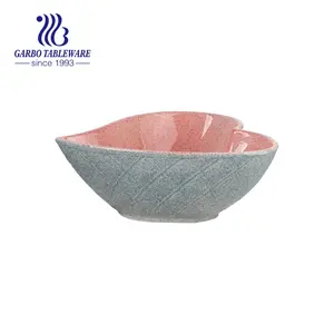 Vaisselle résistante à la chaleur glaçure colorée en forme de cœur bol à soupe en grès céramique bol à salade en porcelaine grise et rose