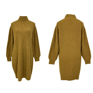 Robe pull <span class=keywords><strong>col</strong></span> <span class=keywords><strong>roulé</strong></span> élégante pour <span class=keywords><strong>femme</strong></span>, manches longues, longueur midi, texture géométrique losanges, tricot côtelé, coupe droite moulante - Product Image 3