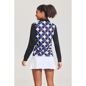 FOXA Women's <b>Long</b> <b>Sleeve</b> Polo <b>Shirt</b> <b>3</b> <b>Button</b> Collared Breathable Golf Clothing Sublimation Print 100% Polyester Knitted - Product Image 4