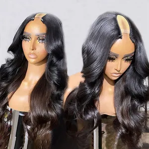 Wholesale New V Part Wig Human Hair, Raw Burmese Hair Glueless Thin Part Wig, U Part Wig With Your Own Hairline