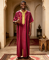 CCY Vente en gros de Thobe marocain pour hommes, tenue islamique brodée pour le Ramadan et l'Aïd, avec tissu brillant TR, longue robe Jubbah Boubou