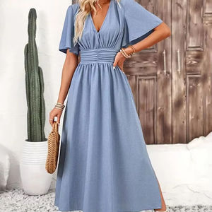 ชุดเดรสยาวทรงเอไลน์สำหรับผู้หญิง, ชุดลำลองสำหรับผู้หญิงชุดเดรสแขนสั้นเสื้อผ้าผู้หญิงใหม่ฤดูร้อนที่หรูหรา - Product Image 1