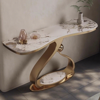 Table console avec plateau en marbre, panneau en ardoise, design moderne et luxueux, simple, pour salon, entrée, murale, pour petits espaces