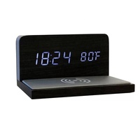 Horloge de chevet en bois avec chargeur sans fil, horloge numérique en bois avec station de charge sans fil