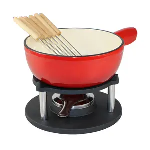 Harga Murah Mini Enamel Keju Besi Cor Fondue Pot 6 Fondue Garpu Coklat Fondue Set