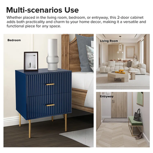 Factory Customized High Quality <strong>Blue</strong> High Gloss Paint 2 Drawers Metal Legs <strong>Bedside</strong> <strong>Table</strong> - Product Image 2