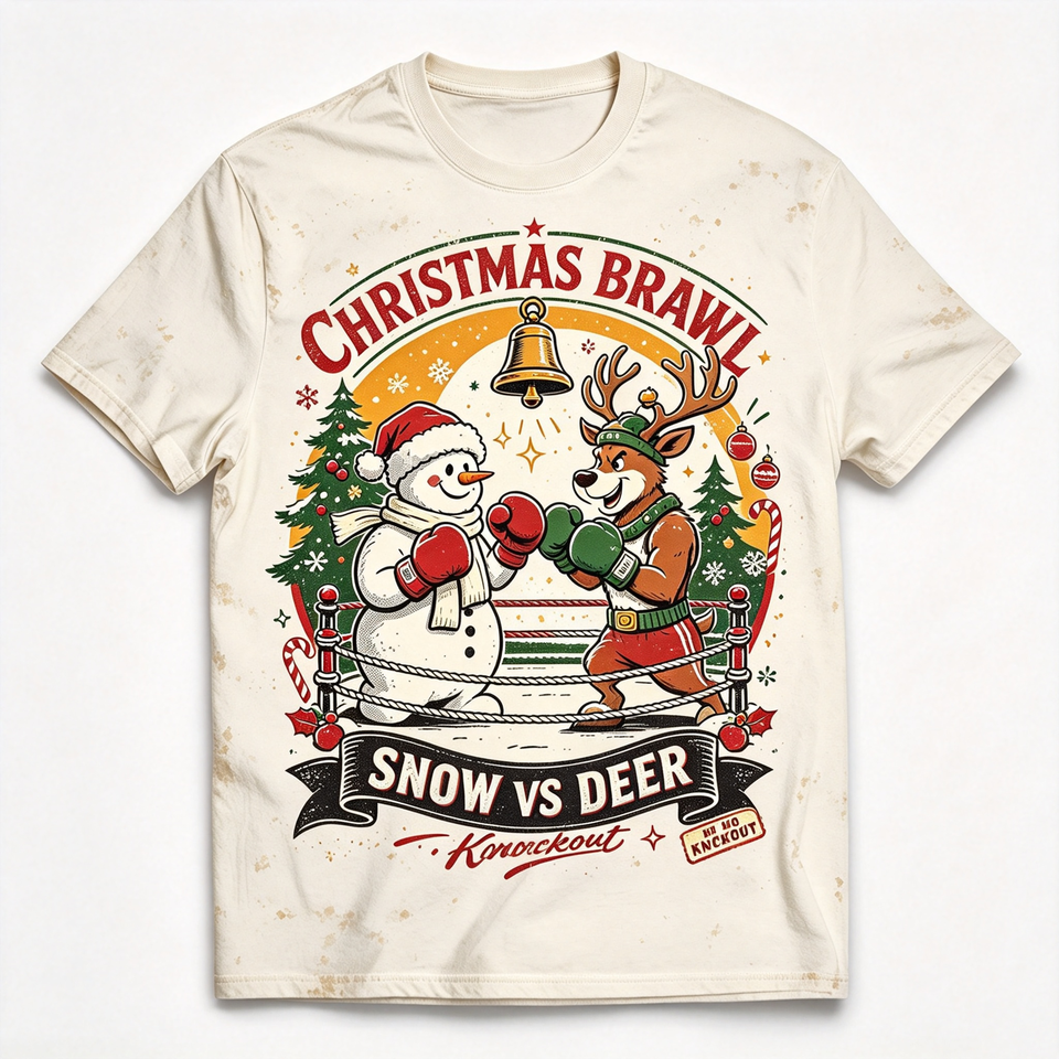 Mens Christmas Graphic T-Shirt Snowman Reindeer Boxing Print 100% ...