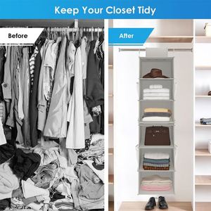Hanging Closet Organizer <b>Storage</b> <b>Boxes</b> & Bins 2 Separable 3-Shelf Hanging Shelves With 3 Drawers Clothes Organizer Shelves - Product Image 6