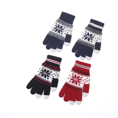 H256 Home Wear Party Gift Adult Unisex Thick Touch Screen Hands Protection Winter Christmas Snowflake Pattern Knitted Gloves