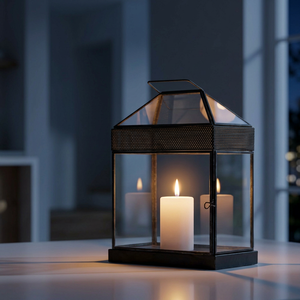 Lanterne porte-bougie classique en métal noir et verre, faite à la main, durable, vente en gros - Product Image 2