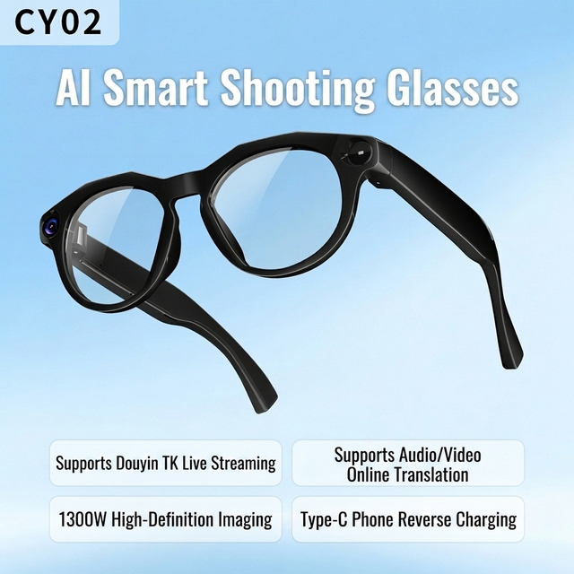 ChatGPT 2K 13MP POV Camera Smart Glasses Standalone WiFi6 AI Q&A Voice Translator Real-time Translation BT Hands-free Live Vlog