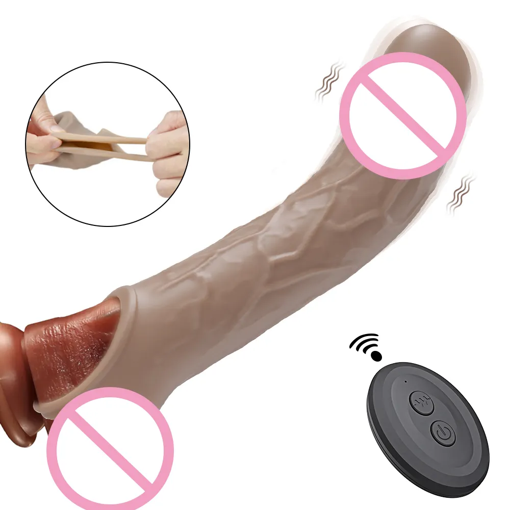 ALWUP Realistic Penis Sleeve Extender Reusable Dildos Condom Delay Ejaculation Dick Enlargement Sex Toys for Men