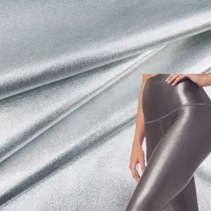 recycled nylon 80% spandex 20% shiny stretch sports and fitness leggings printed holographic silver coated nylon fabric