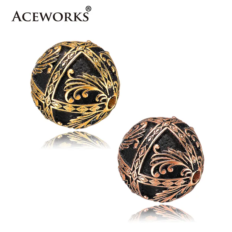 ACEWORKS Unique Oak Leaf 18K Gold Filled Silver Bali Beads 8mm