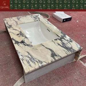 GOLDKING Top Lavabo Bagno di Lusso in Marmo Calacatta Viola, Bianco <span class=keywords><strong>Crema</strong></span> con Venature Nere, Lavorazione CNC di Precisione - Product Image 4